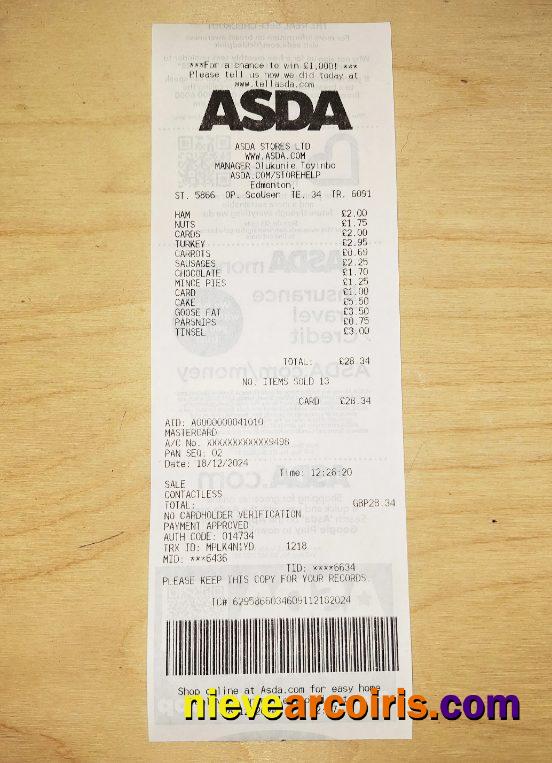 Asda store payment receipt